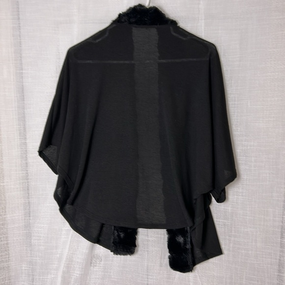 vtg Simply Irresistible,cardigan, faux fur trim,black,sheer,batwing,fairy L -XL - Picture 7 of 14